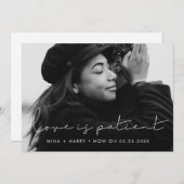 Faire-part Mariage minimaliste manuscrit Love est patient (Devant / Derrière)
