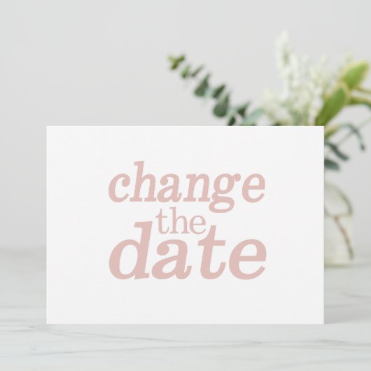 Faire-part Mariage Moderne Changement de Date Rose Reporté (Debout devant)