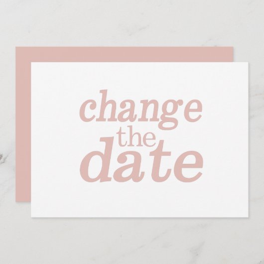 Faire-part Mariage Moderne Changement de Date Rose Reporté (Devant / Derrière)