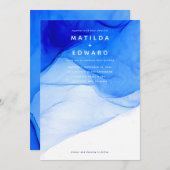 Faire-part mariage moderne, élégante, bleue et blanche (Devant / Derrière)