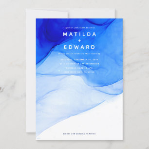 Faire-part mariage moderne, élégante, bleue et blanche