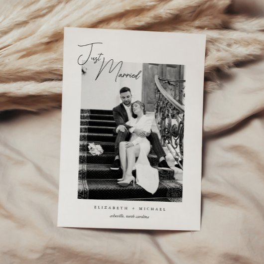 Faire-part Mariage moderne juste marié noir blanc Elopement