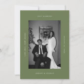 Faire-part Mariage Moderne Olive Vert "Just Married" Photo Él (Devant)