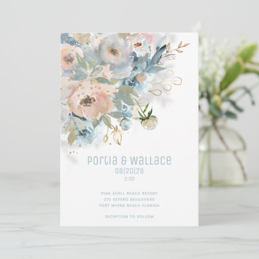 Faire-part Mariage moderne Sparkling Peach Blush & Dusty (Debout devant)