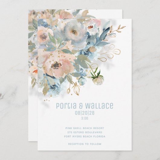 Faire-part Mariage moderne Sparkling Peach Blush & Dusty (Devant / Derrière)