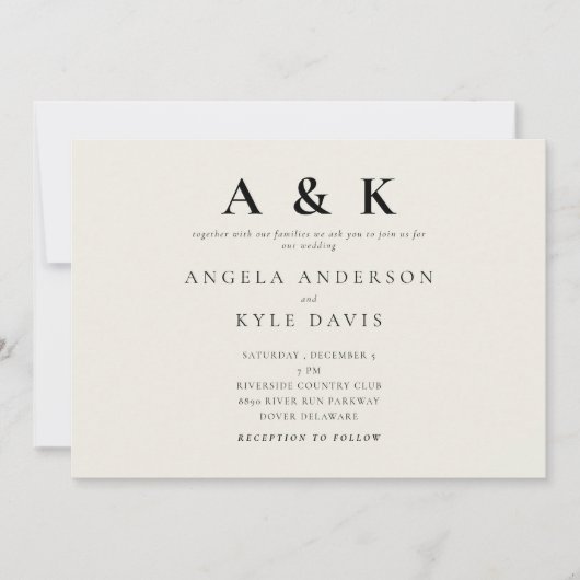 Faire-Part Mariage Monogramme Moderne Beige Horizo (Devant)