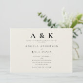 Faire-Part Mariage Monogramme Moderne Beige Horizo (Debout devant)