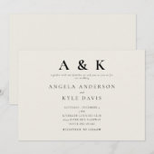 Faire-Part Mariage Monogramme Moderne Beige Horizo (Devant / Derrière)