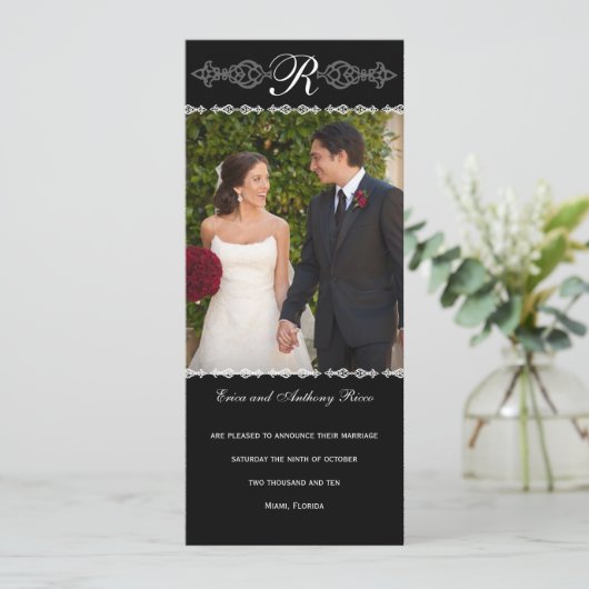 Faire-part Mariage monogramme romantique (Debout devant)