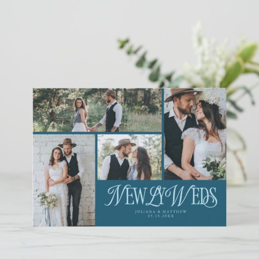 Faire-part Mariage multiphoto turquoise Newlyweds (Debout devant)