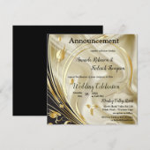 Faire-part Mariage Noir & Or sur Soie Champagne (Devant / Derrière)