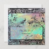 Faire-part MARIAGE OISEAUX DE L'AMOUR INITIALES noir vert ble (Dos)