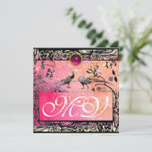 Faire-part MARIAGE OISEAUX DE L'AMOUR MONOGRAMME noir jaune r (Debout devant)