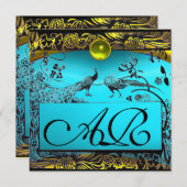 Faire-part MARIAGE OISEAUX DE L'AMOUR MONOGRAMME noir jaune t (Devant / Derrière)