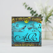 Faire-part MARIAGE OISEAUX DE L'AMOUR MONOGRAMME noir jaune t (Debout devant)