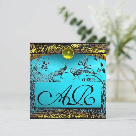 Faire-part MARIAGE OISEAUX DE L'AMOUR MONOGRAMME noir jaune t (Debout devant)
