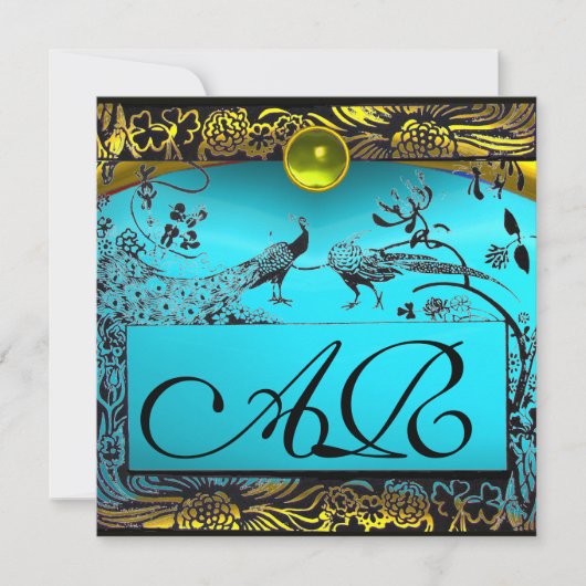 Faire-part MARIAGE OISEAUX DE L'AMOUR MONOGRAMME noir jaune t (Devant)