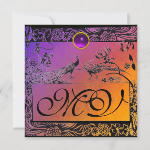 Faire-part MARIAGE OISEAUX DE L'AMOUR MONOGRAMME noir jaune v