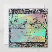 Faire-part MARIAGE OISEAUX DE L'AMOUR MONOGRAMME noir vert bl (Dos)