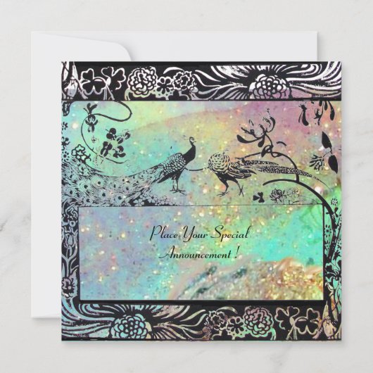 Faire-part MARIAGE OISEAUX DE L'AMOUR MONOGRAMME noir vert bl (Dos)