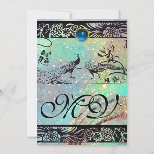 Faire-part MARIAGE OISEAUX DE L'AMOUR MONOGRAMME noir vert bl (Devant)