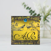 Faire-part MARIAGE OISEAUX DE L'AMOUR MONOGRAMME topaze noir  (Debout devant)