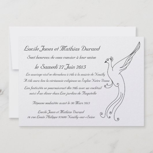 Faire-part mariage Paon (Dos)