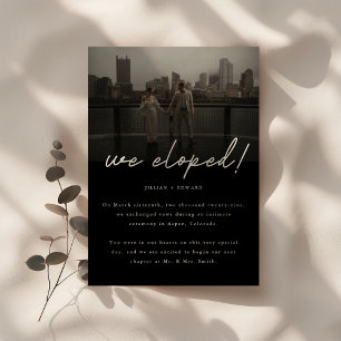 Faire-part Mariage par Élopement avec Photo et Écriture Noire