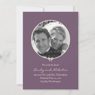 Faire-part Mariage photo à noeud simple - violet