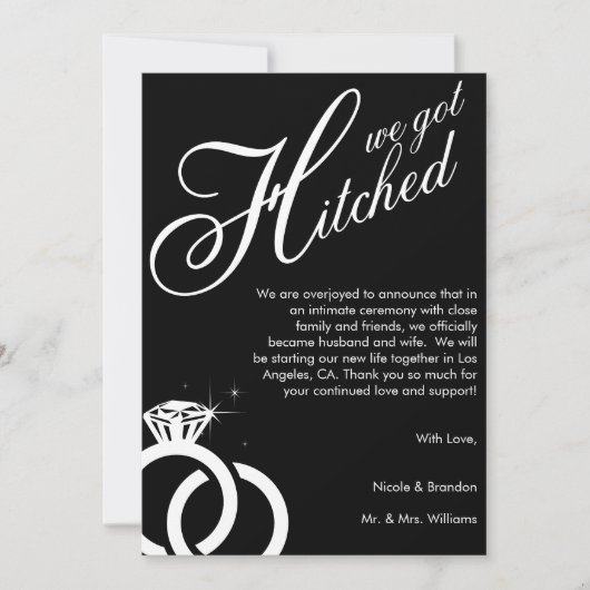 Faire-part Mariage photo Bague Diamant Blanc & Noir (Devant)