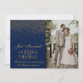 Faire-part Mariage photo bleu marine et confettis or glamour (Devant)