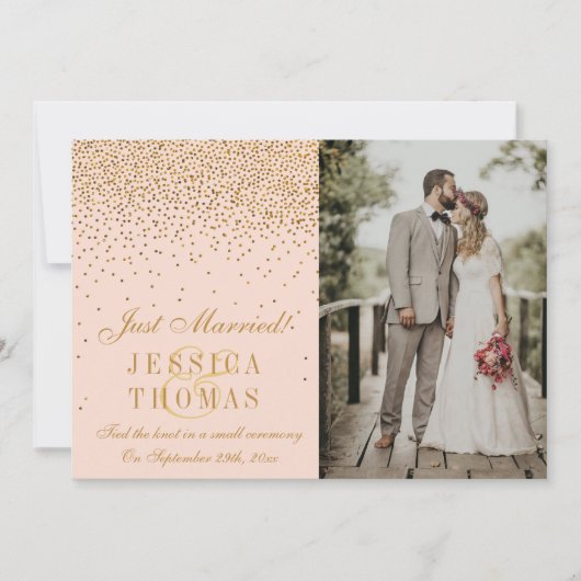 Faire-part Mariage photo Blush Pink & Glam Gold Confetti (Devant)