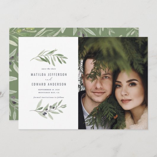 Faire-part Mariage photo de feuillage minime d'olivier modern (Devant / Derrière)