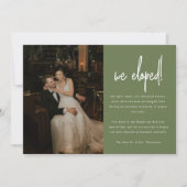 Faire-part Mariage photo élopé Moderne vert olive (Devant)