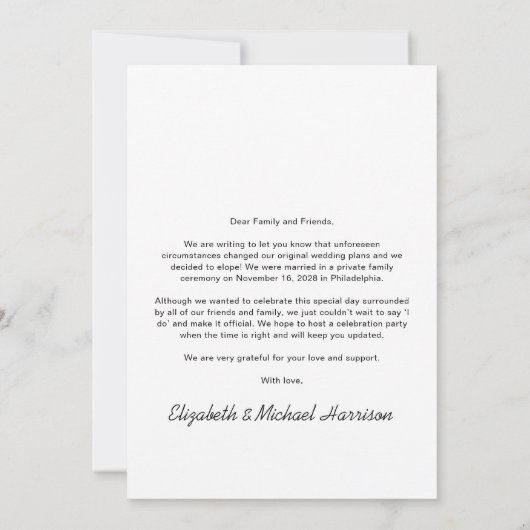 Faire-part Mariage photo Elopement (Dos)