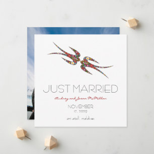 Faire-part Mariage photo Hirondelles qui s'embrassent et fleu