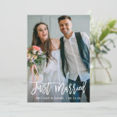 Faire-part Mariage Photo Juste Marié Brush Script Moderne (Debout devant)