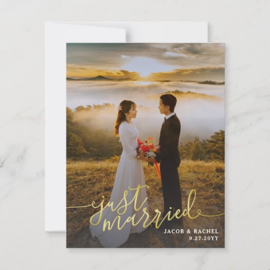 Faire-part Mariage photo juste marié Gold Script superpositio (Devant)