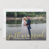 Faire-part Mariage photo juste marié Gold Script superpositio (Devant)