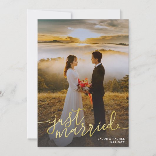 Faire-part Mariage photo juste marié Gold Script superpositio (Devant)