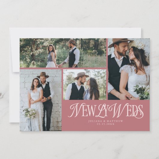 Faire-part Mariage photo multiple pour mariés roses (Devant)