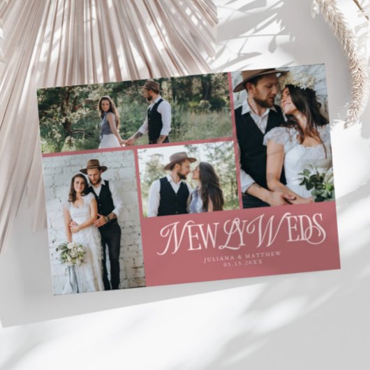 Faire-part Mariage photo multiple pour mariés roses