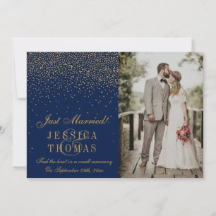 Faire-part Mariage photo Navy Blue & Glam Gold Confetti