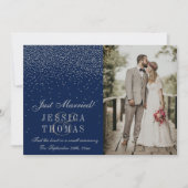 Faire-part Mariage photo Navy Blue & Glam Silver Confetti (Devant)