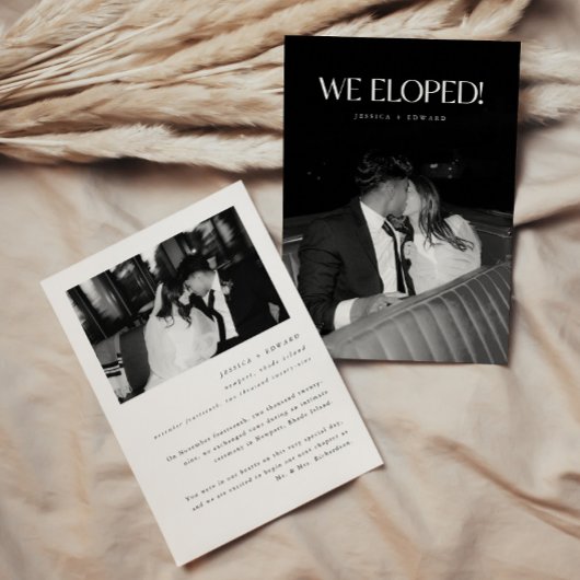 Faire-part Mariage photo noir et blanc moderne Elopement