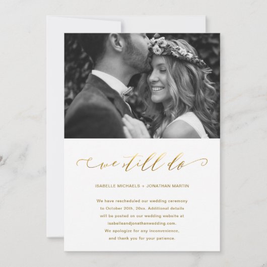 Faire-part Mariage Postponction Faux Gold Nous faisons toujou (Devant)