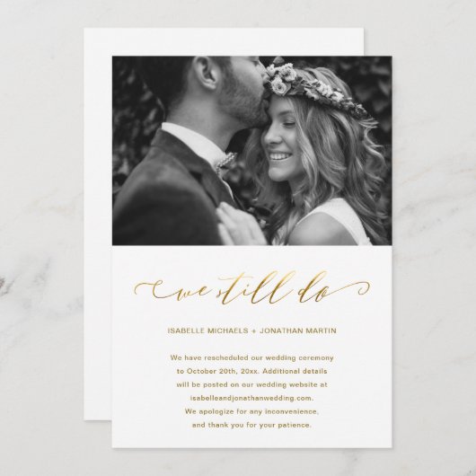 Faire-part Mariage Postponction Faux Gold Nous faisons toujou (Devant / Derrière)