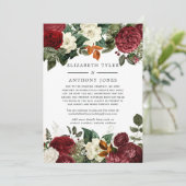 Faire-part Mariage Réduit avec Fleurs en Rouge Bourgogne (Debout devant)