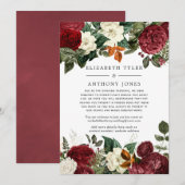 Faire-part Mariage Réduit avec Fleurs en Rouge Bourgogne (Devant / Derrière)