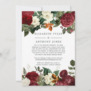 Faire-part Mariage Réduit avec Fleurs en Rouge Bourgogne